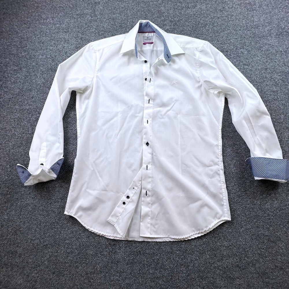 Lerros Premium Line Mens White‎ Dress Shirt 15.5/39 Modern Fit Contrast Collar